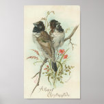 A Happy Christmastide Vintage Birds Print