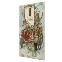 A Happy New YearKids Around a Red Wagon Stretched Canvas Print