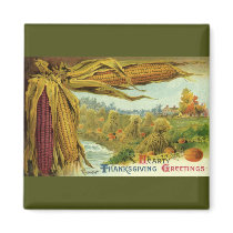A Hearty Thanksgiving; Indian Corn and Haystacks Refrigerator Magnet