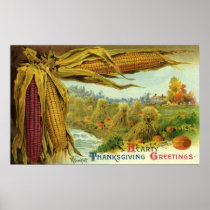 A Hearty Thanksgiving; Indian Corn and Haystacks Poster
