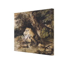 A Hilly Landscape with Figures Approaching a Bridg canvas prints