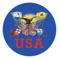 A History of American Flags on a Tshirt Round Sticker