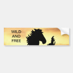 A horse silhouette and waterfall bumper stickers
