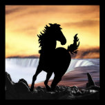 A horse silhouette and waterfall posters