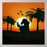 A horse silhouette at sunset poster
