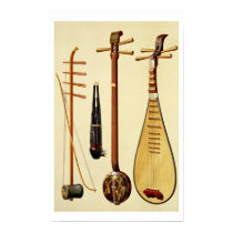 A huqin and bow, a sheng, a sanxian and a pipa, Ch posters