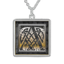 A Initial Monogram "Celtic Black Stone" Necklaces