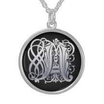 A Initial Monogram "Silver Lace on Black" Necklace