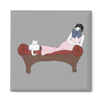 A Lady, A Cat and A Very Good Book Magnet