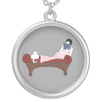 A Lady, A Cat and A Very Good Book Necklace