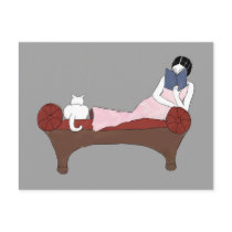 A Lady, A Cat and A Very Good Book Postcard