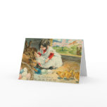 A Little Girl and Her Bunnies Greeting Card