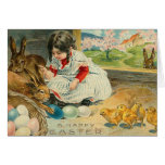 A Little Girl and Her Bunnies Greeting Card
