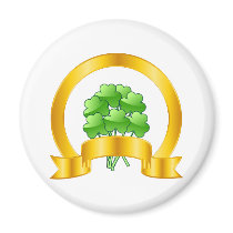 A Lucky Golden Horseshoe with green shamrocks