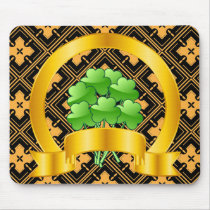 A Lucky Golden Horseshoe with green shamrocks