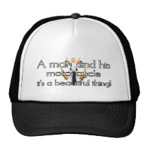 A man and his motorcycle hats