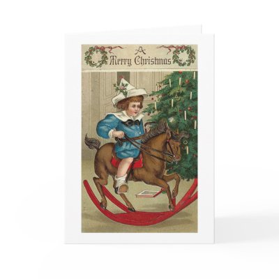 A Merry Christmas Child and Rocking Horse by vintagegiftmall