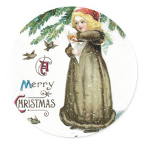 A Merry Christmas Girl Round Stickers
