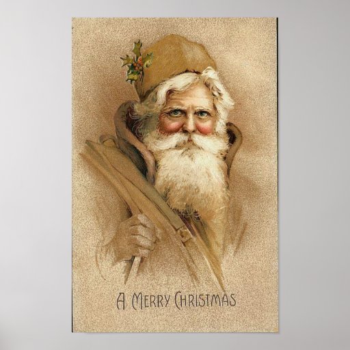 A Merry Christmas  Old Santa Card Print
