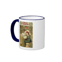 A Merry Christmas Santa in Workshop Card Mugs