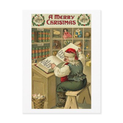 A Merry Christmas Santa in Workshop Card by vintagegiftmall