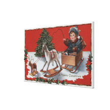 A Merry ChristmasKid in a Soap-Box Sled Canvas Print