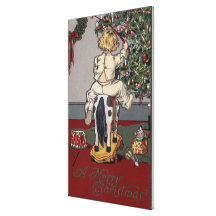 A Merry ChristmasKid on a Rocking Horse Canvas Prints