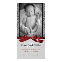 A Modern Damask Baby Birth Announcement Custom Photo Card