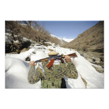 A Mujahadeen Guard walks with US Military membe Photo Art