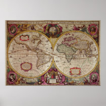 A New Land and Water Map of the Entire Earth Poster