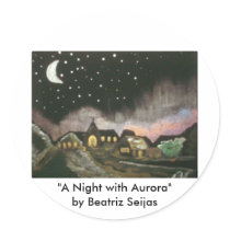"A Night with Aurora" Large Round Art Stickers