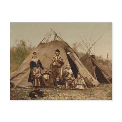 A Norwegian Lapp Family in Norway from 1890 Postcard by wallarts