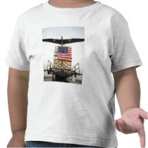 A pallet containing humanitarian relief supplie shirts