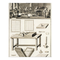 A paper marbler's workshop and tools, from the 'En posters