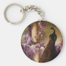 A Peacock and Doves in a Garden Print Keychain