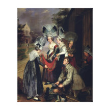 A Peddler Selling Scarves to Women from Troyes Stretched Canvas Print