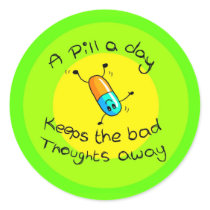 A pill a day round stickers