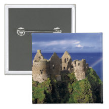 A rainbow strikes medieval Dunluce Castle on Pinback Buttons