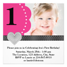 Ă?re fête d'anniversaire de photo noire rose de fi invitations personnalisables