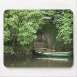 A Row Boat Roped At Some Stairs Along The Shore Mouse Pad