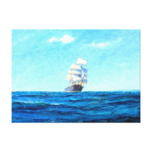 A sailing ship at sea stretched canvas print