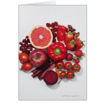 A selection of red fruits & vegetables. greeting card