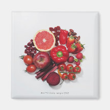 A selection of red fruits & vegetables. magnets
