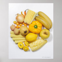 A selection of yellow fruits & vegetables. print
