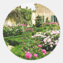 A Serene Formal Rose Garden Round Sticker