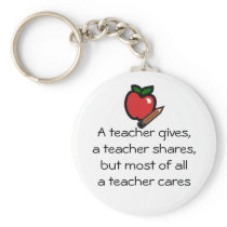 A teacher cares key chain