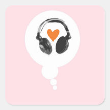 A thought bubble with a heart and headphones square stickers
