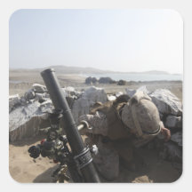 A US Marine fires a mortar in Salinas, Peru Stickers