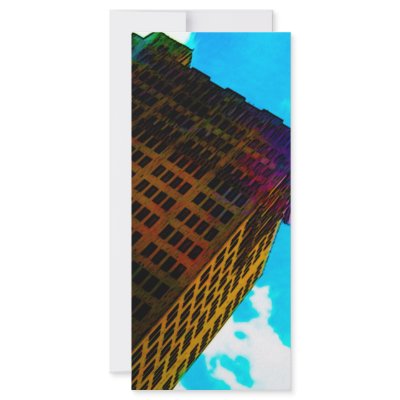 A vibrant and tall building against the  blue sky rack card design by stanthos