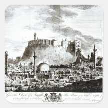 A view of the city and castle of Aleppo, Syria Square Stickers